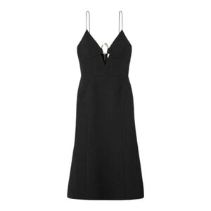 NWT $599 Rebecca Vallance Romy Embellished Cloqué Midi Dress - Black Size 10